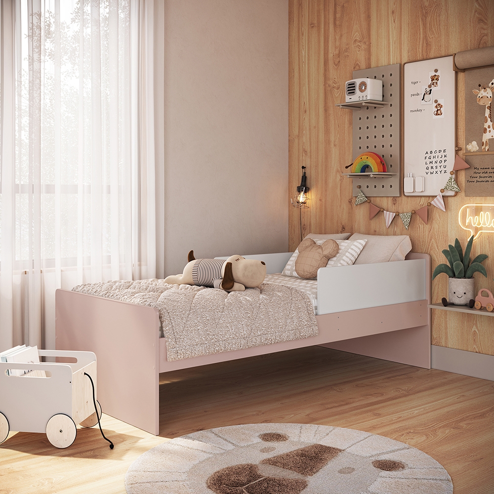 Cama Infantil cor Branca com Rosa para Colchão 0,88 x 1,88