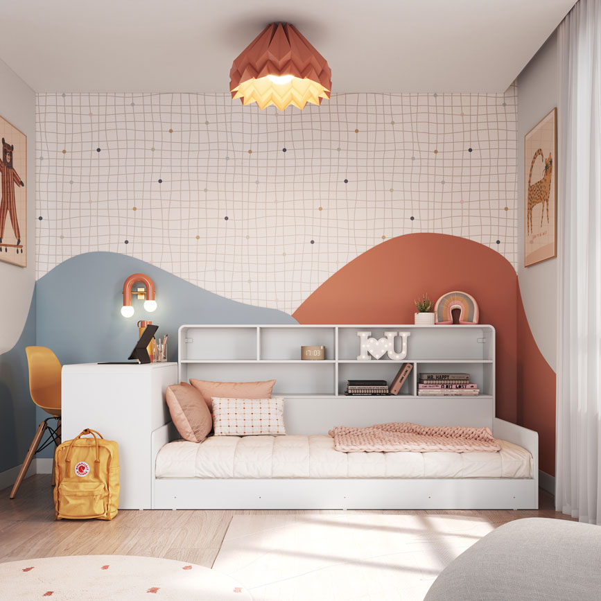 Cama Infanto Juvenil com Escrivaninha e Estante cor Branco