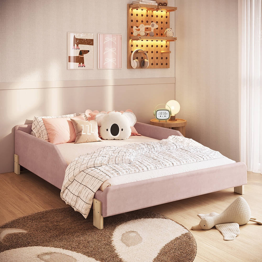 Cama Infantil Estofada de Casal cor Rosa Linha Sentir.