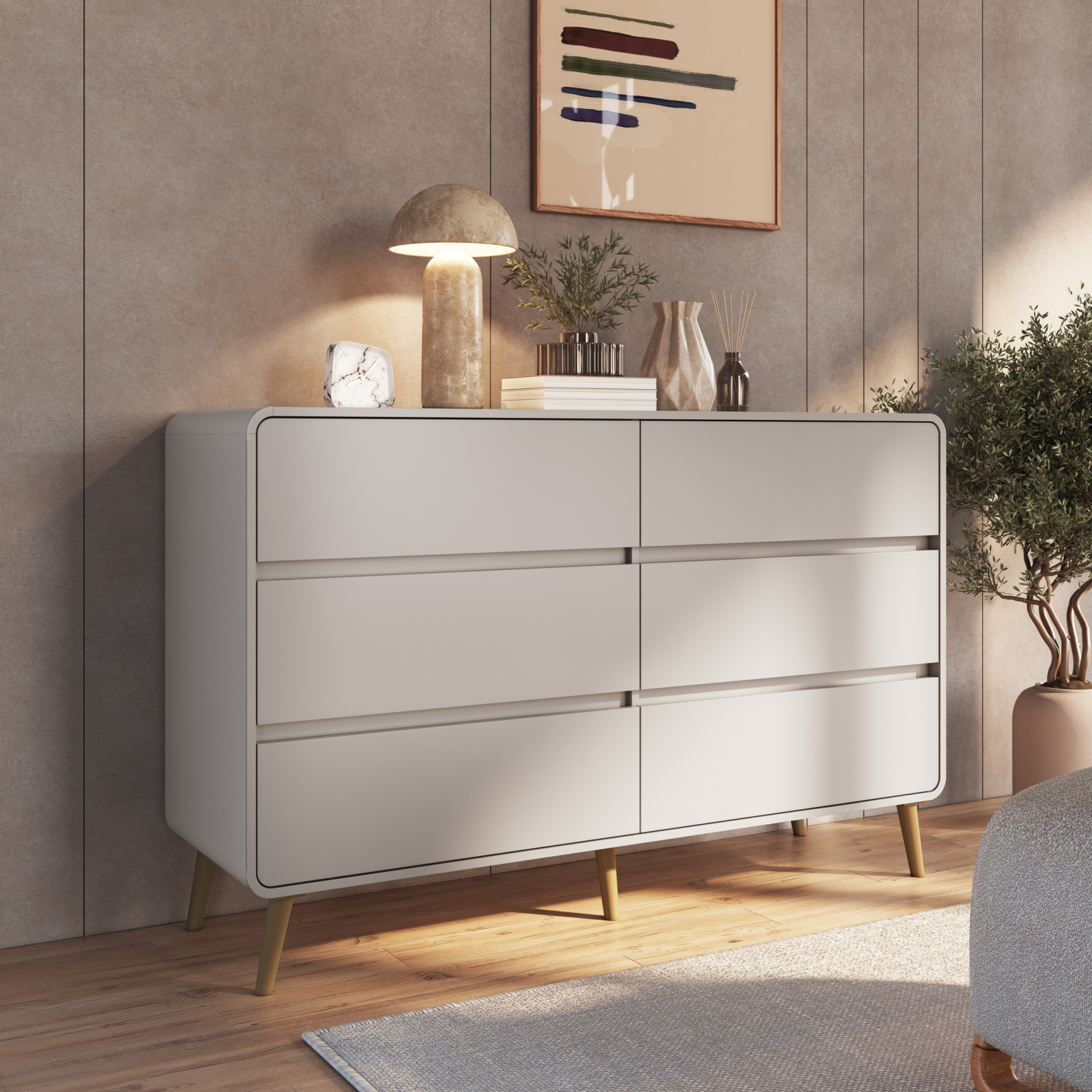 Cômoda 06 Gavetas Linha Curve cor Bege Dunas