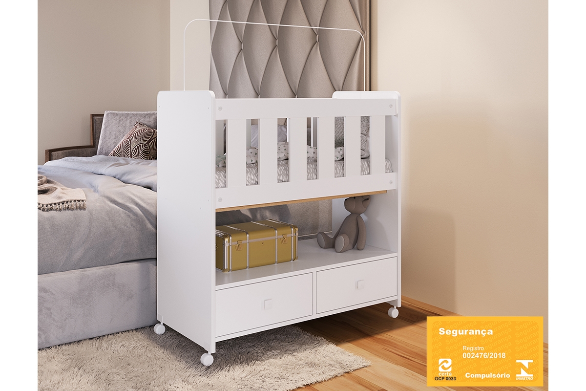 Mini Berço Moisés Normatizado com Colchão + Gavetas Branco