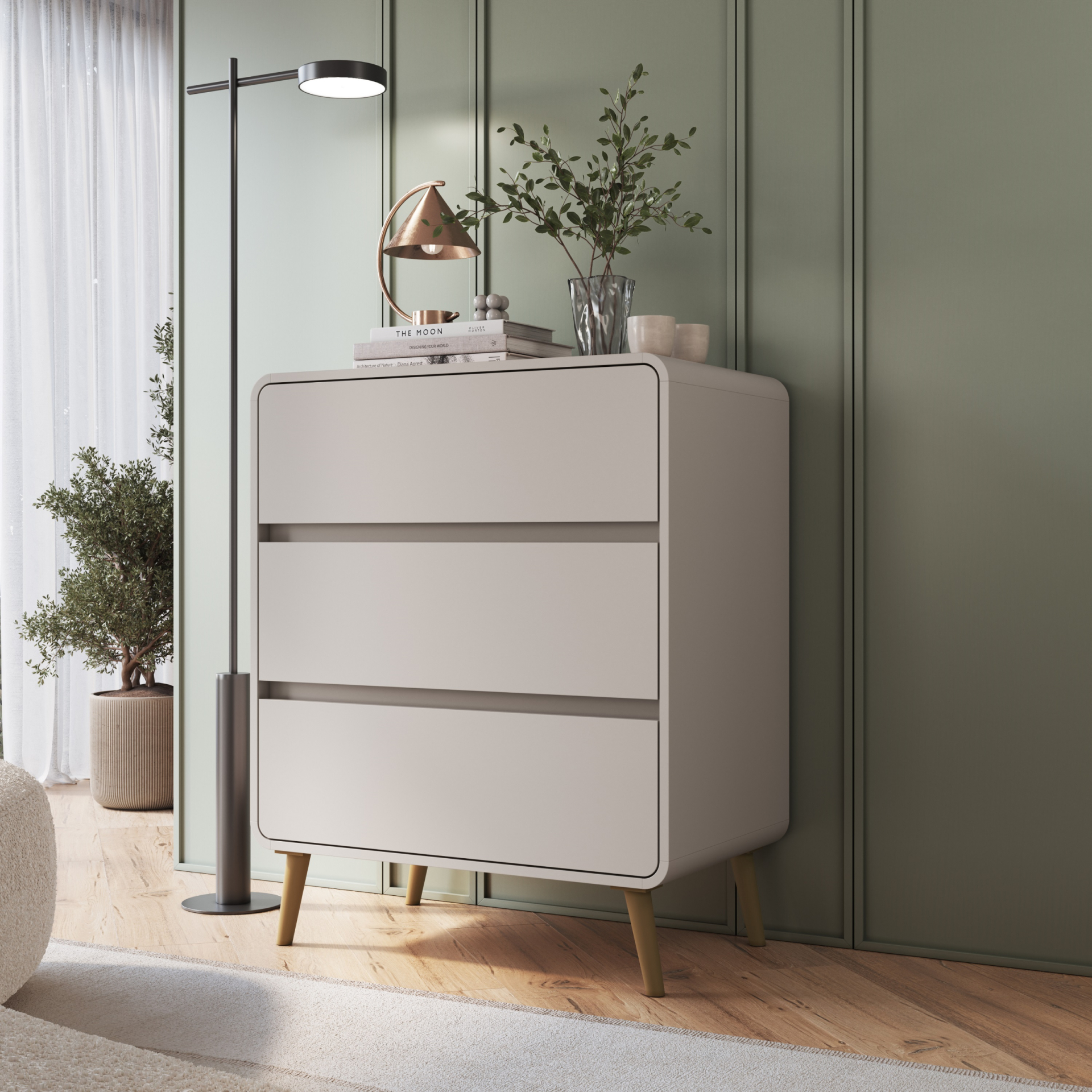 Cômoda 03 Gavetas Linha Curve cor Bege Dunas