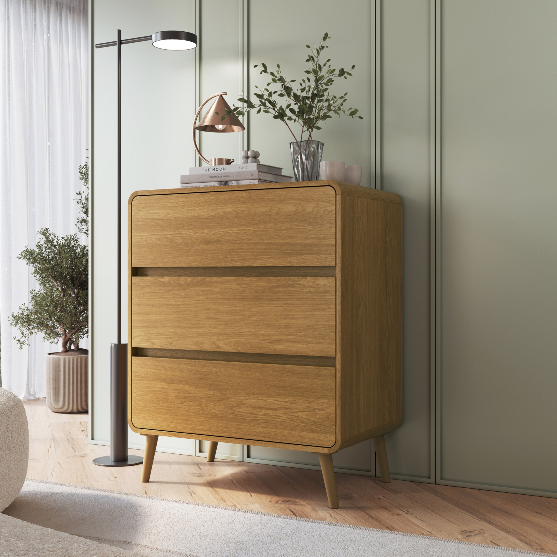 Cômoda 03 Gavetas Linha Curve cor Carvalho Xingu