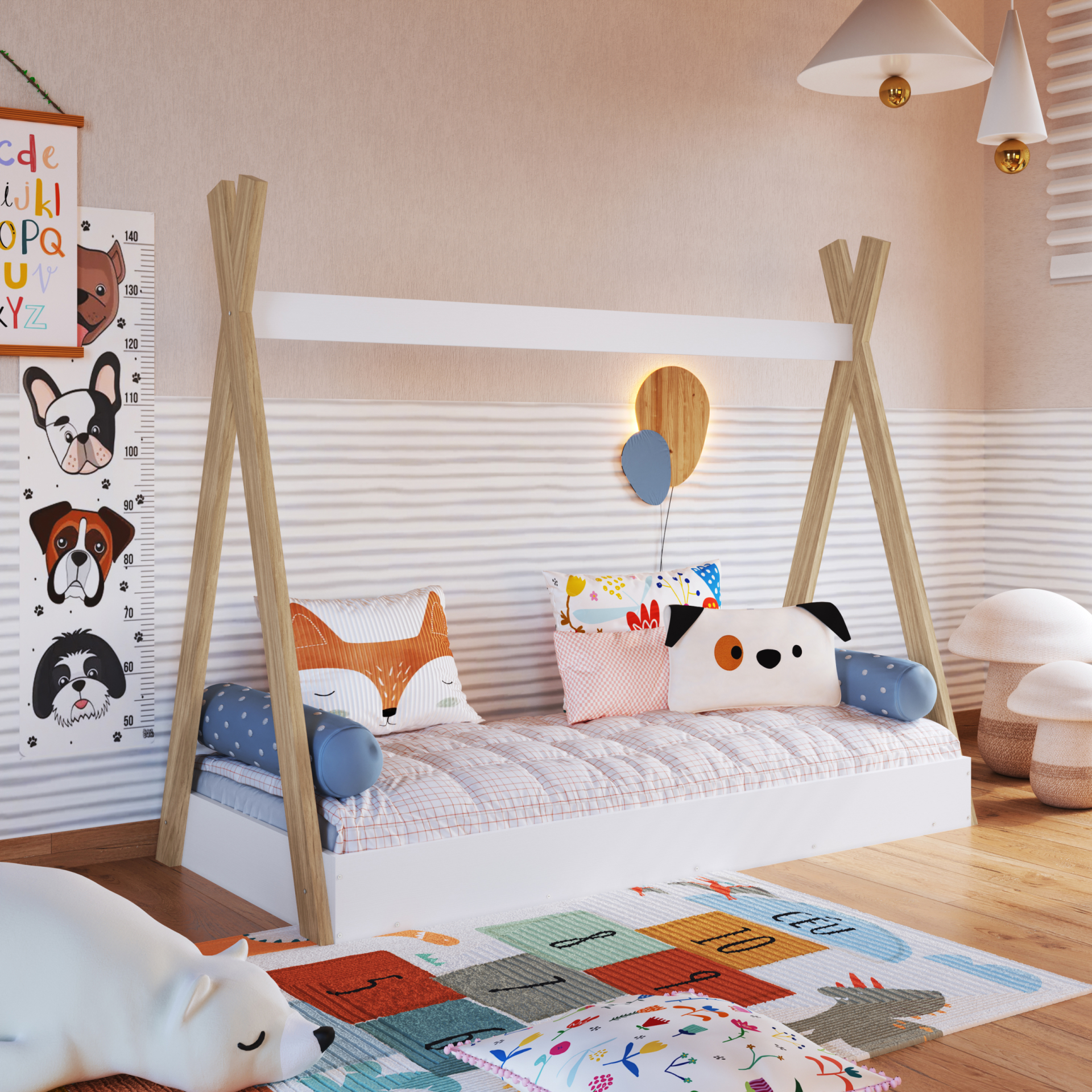 Cama Cabana de Solteiro cor Itapuã com Branco