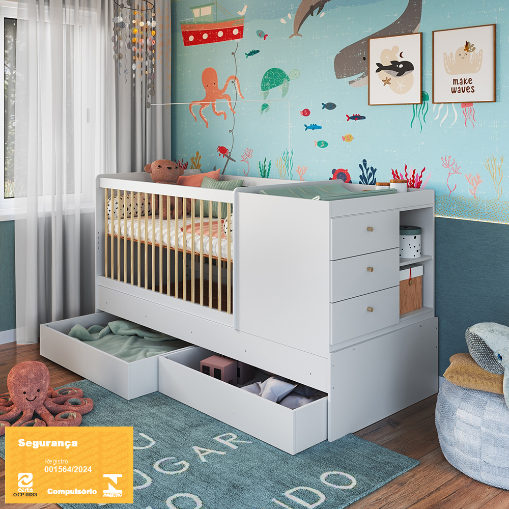 Berço Cama Multifuncional com Gavetões cor Branco