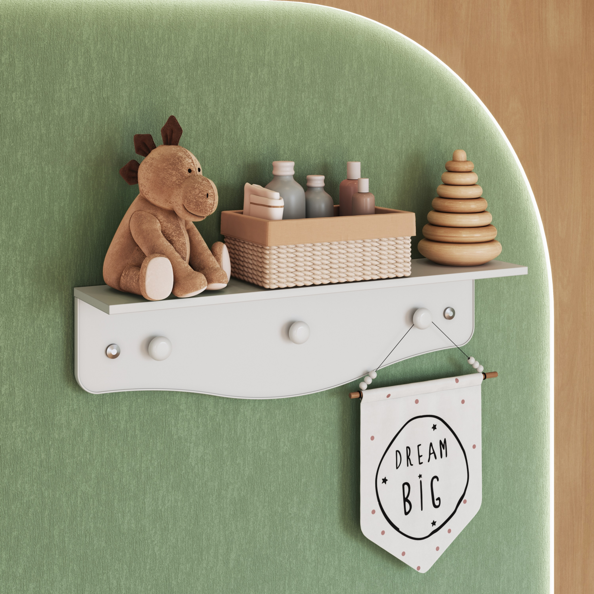 Prateleira Infantil com Cabideiro Linha Encanto cor Branco