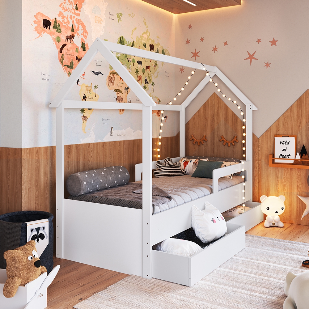 Cama Infantil Montessoriana com Gavetões Inferiores cor Branco