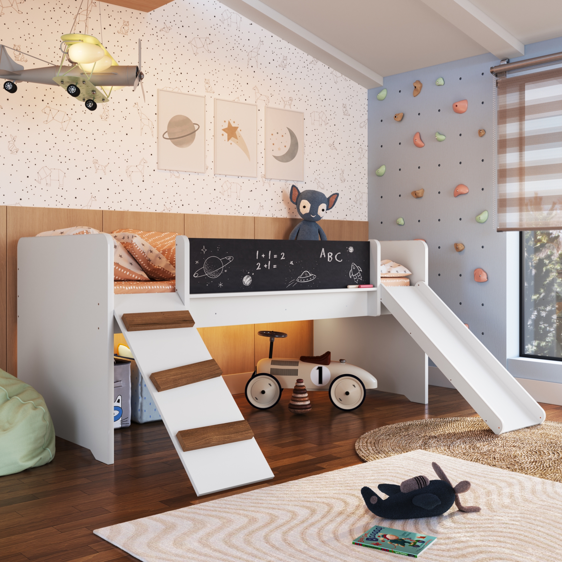 Cama Playground com Escorregador e Rampa Branco