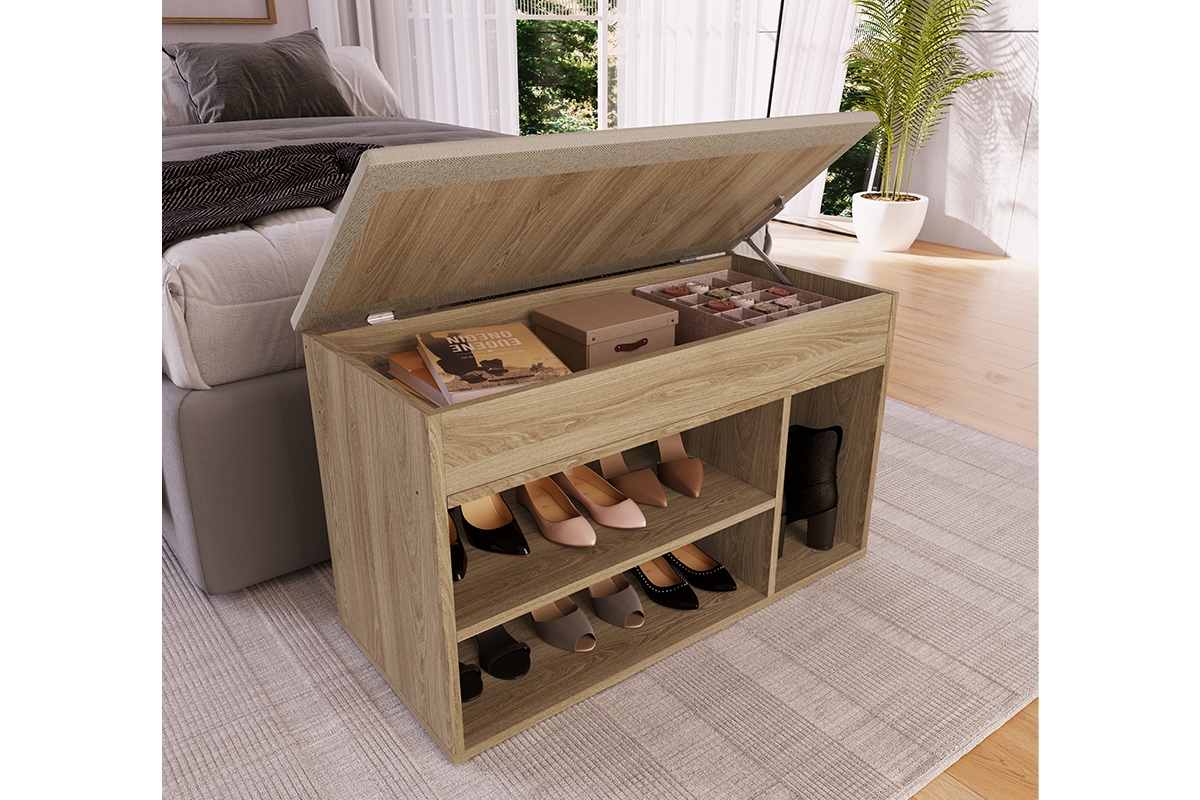 Sapateira Baú Oak com Tampo Estofado