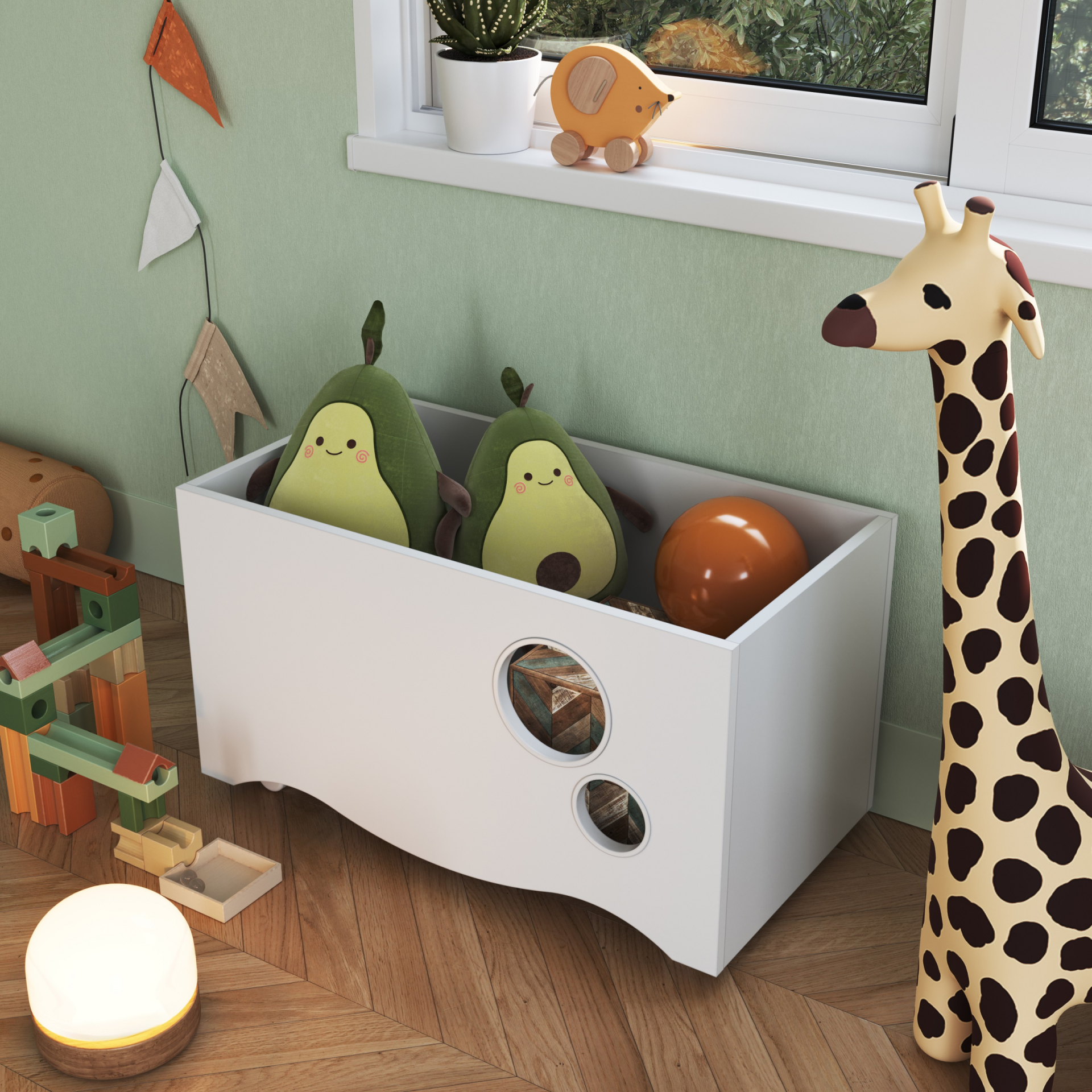 Caixa de Brinquedos com Rodízios Linha Encanto cor Branco