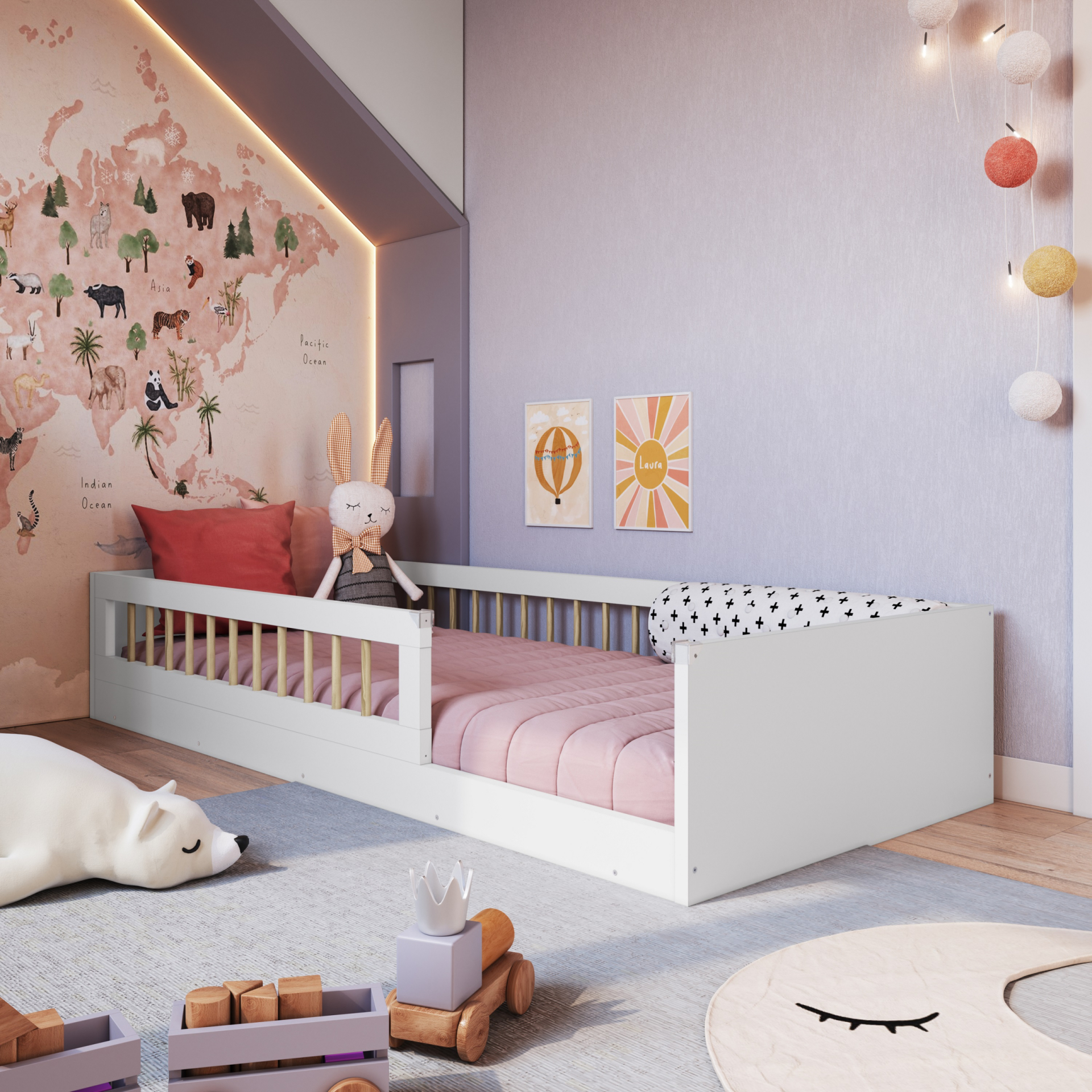 Cama Montessoriana de Solteiro Linha Affetto cor Branco