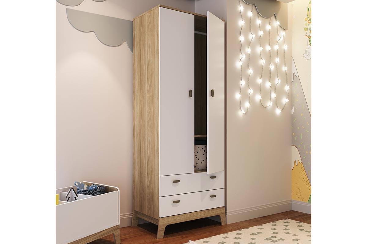 Guarda Roupas Infantil 02 Portas e 02 Gavetas Itapuã com Branco Linha Favo de Mel 
